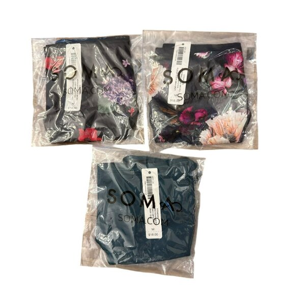 Soma Vanishing Edge Micro Cheeky Hipster Panty Medium 3-Pack NWT Floral Green - Picture 1 of 5